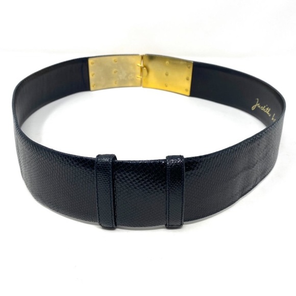 Vintage Judith Leiber Hematite and Gold Column Clasp Leather Belt - Picture 3 of 6